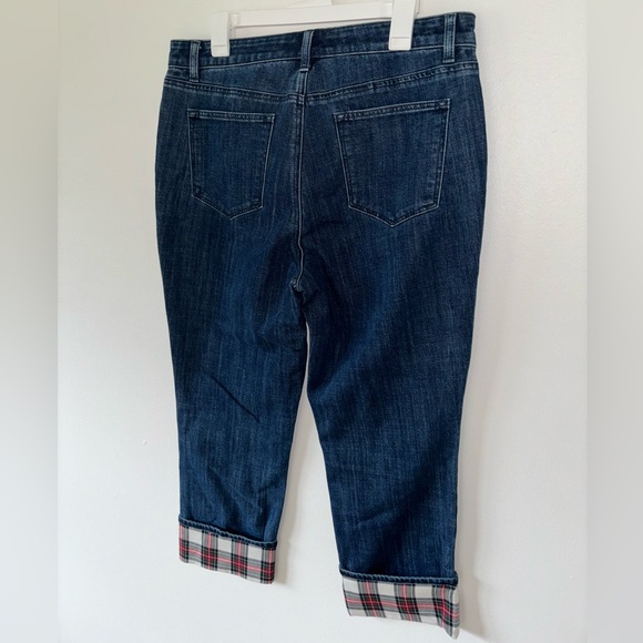 NWT Talbots Straight Leg Jean With Red Plaid Cuff Size 14 Petite - Picture 7 of 11